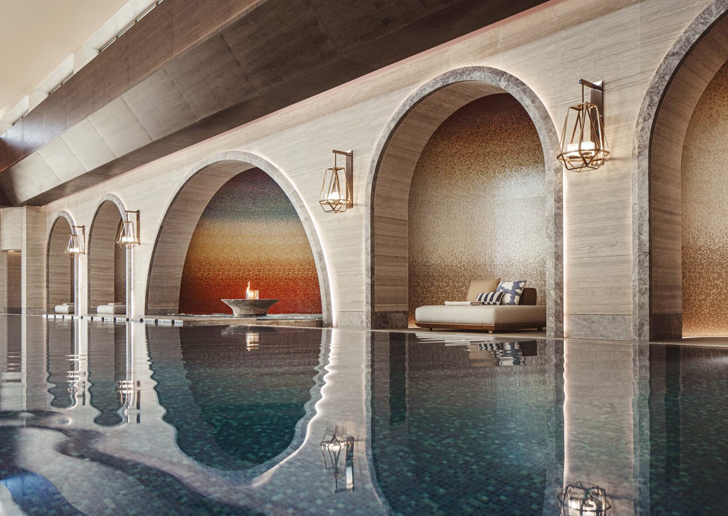 Marble spa corridor leading to treatment rooms