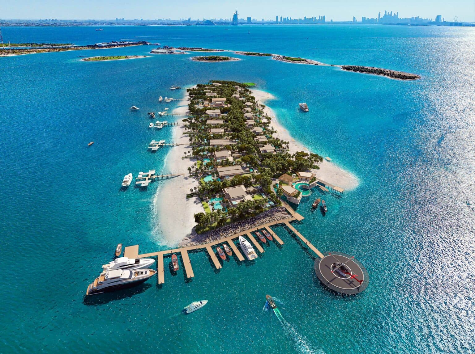 Aerial view of the villa's island setting